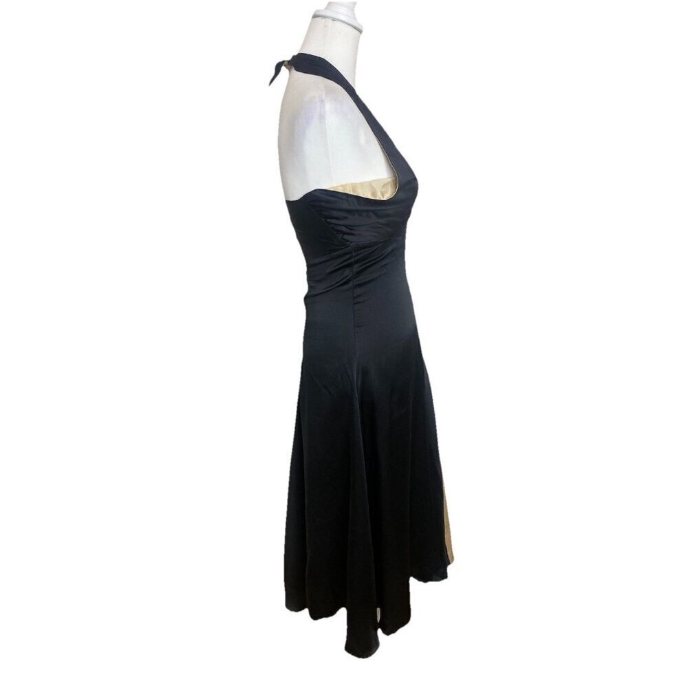 Vintage Mara Hoffman 100% Silk Late 90’s Y2K Era Black Tan Satin Halter Dress S - Picture 4 of 14